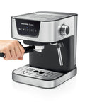 Heavy Hitter 19 Bar Manual Espresso Machine With Integrated Milk Frother Dual Outlet Arms And Heated Base brewing espresso at home