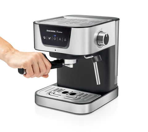 Heavy Hitter 19 Bar Manual Espresso Machine With Integrated Milk Frother Dual Outlet Arms And Heated Base brewing espresso at home