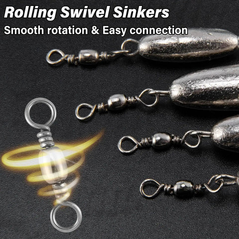 Inline Trolling Sinkers With Swivel 10 Pack Torpedo Lead Weights Double Ring 1Oz Saltwater And Freshwater Use Eliminates Line Twist