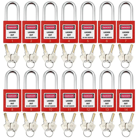 Built Tough Lockout Tagout Station With Clear Viewing Lid Fully Loaded Loto Kit showing 14 numbered padlocks with keys.