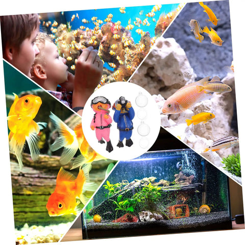 Collage with Two Pack Floating Diver Ornaments For Aquariums, Cute Underwater Decor For Fish Tanks, Realistic Scuba Diver Figurines