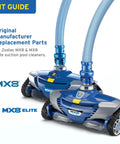 MX8 And MX8 Elite Pool Cleaner Tune Up Kit with two blue and gray suction cleaners and hoses displayed