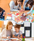 Four PSC retractable box cutters on a wooden craft table among kids' art supplies