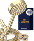 Solid Metal Handheld Shower Head With Hose And Brass Holder, Polished Brass Finish, 2.5 GPM High Pressure Shower Head