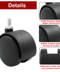 4 Pack 2 Inch Caster Wheels With M8 Threaded Stem For Cabinets And Shelves Black Nylon Furniture Casters With Smooth Glide And Quiet Roll Heavy Duty 15kg Load Capacity Per Wheel, close-up showing nylon material and M8 stem.