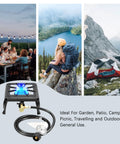 Single Burner Cast Iron Camping Stove With Adjustable Flame Portable Backpacking Friendly Outdoor Cooking Stove in scenic outdoor setting