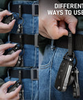 Different ways to use the Titanium Belt Clip Key Holder With Carabiner And D Ring For Men on a belt.