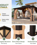 12x10 Foot Hardtop Gazebo With Aluminum Frame Go To Outdoor Pavilion Curtains And Netting Double Polycarbonate Roof For UV Protection Air Flow Garden Lawn Patio Brown