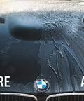Car hood showing water beading with Bead Maker Paint Sealant For No Fuss Spray And Wipe Protection, before and after results.