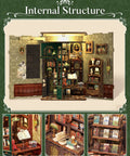 Interior view of Owl Bookstore Book Nook Kit For Beginners And Teens, with shelves, books, and decor in a 3D wooden puzzle kit.