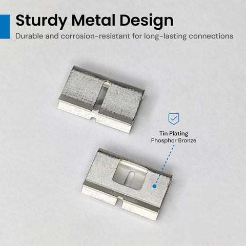 66 Block Bridging Clips, 100 Pack Tin Plated Phosphor Bronze, two metal clips shown against white background