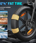 Electric Fat Tire E Bike With Beast Power 750W Continuous And 1000W Peak, close-up of 20-inch fat tire for all terrain