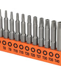 Security Torx Bit Set For Impact Tools 11 Pcs Two Inch Long Quarter Inch Drive Hex Shank T7 To T40 Premium S2 Steel Built Tough