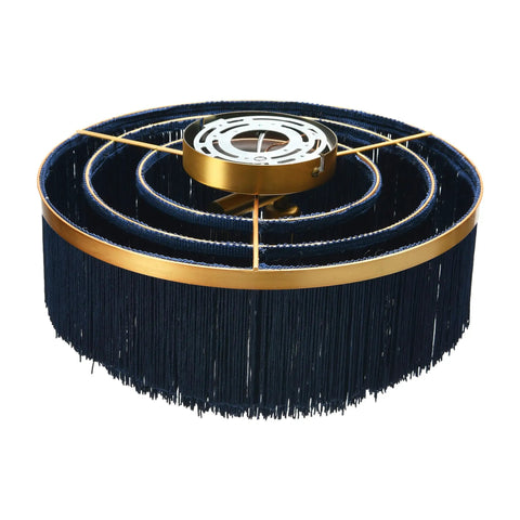 Dope Navy Fringe Round Ceiling Light With Gold Rim, 13.75 Inch Semi Flush Mount, Modern Chandelier Vibe, Hardwire Install