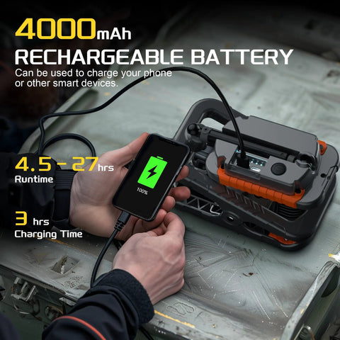 Rechargeable Clamp Work Light With 360 Degree Rotation 3000LM LED Portable Lamp With battery charging a phone