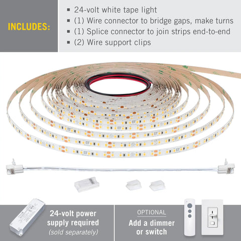RibbonFlex Pro 24V White LED Strip Lights Dope Quality 120 LED Per Meter 4000K 32.8 Ft Flexible Cuttable Tape with connectors.