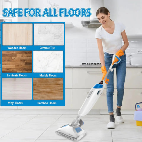 Person cleaning sealed floor with steam mop using 8 Pack Microfiber Steam Mop Pads For PowerFresh Steam Mops Washable Pads