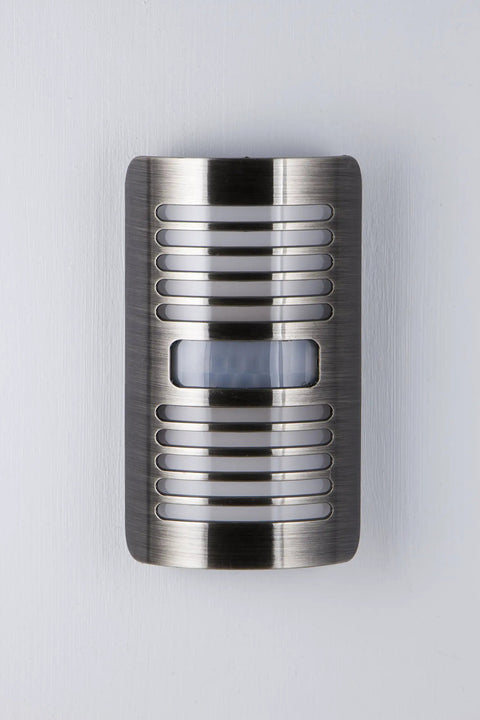 Plug In LED Motion Sensor Night Light With 40 Lumens And Motion Select For Boost Or Activation Dusk To Dawn Auto On Detects Motion Up To 25 Feet Brushed Nickel Louver Finish Great For Hallways And Desks 1 Pack