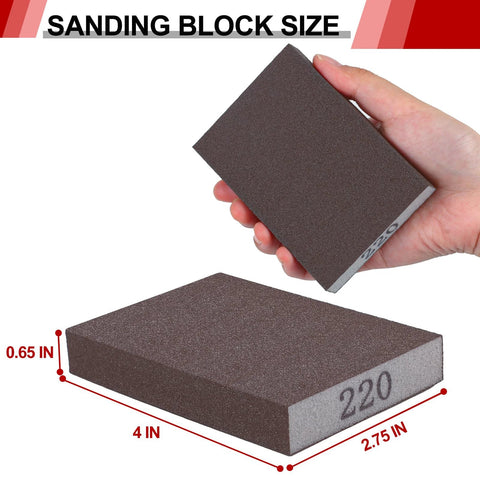 Sanding sponge block, brown abrasive foam, 4 x 2.75 x 0.65 in, 60/80/120/220 grit, 8-pack
