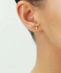 14K Yellow Gold Polished Ball Stud Earrings With Butterfly Pushbacks, 4mm Tiny Spheres, Real Gold Finish, Durable Secure Fit For Everyday Wear, Unisex Go To Minimalist Style, Gift Ready. 4mm gold ball stud in ear