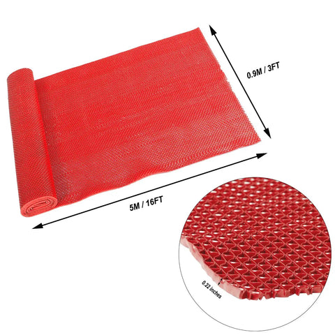Commercial Drainage Floor Mat 3 ft by 16 ft Non Slip Heavy Duty Wet Area Mat for Indoor Outdoor Use in red PVC mesh