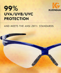 Antifog Safety Glasses Built For The Daily Grind Full Case Bulk Pack With Crystal Clear Lenses And Flexible Metallic Blue Frames for UV protection.