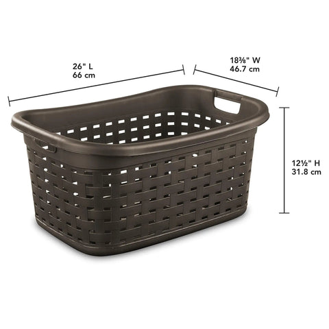 Plastic Weave Laundry Basket Set With Easy Carry Handles Decorative Wicker Look Ventilated Design For Storing Folded Clothes Durable Brown 6 Pack