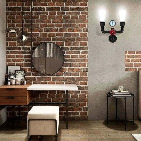 Retro Industrial Wall Lamp Sconce with Two Lights Vintage Water Pipe Design in Cafe Setting