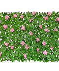 Expandable Faux Ivy Privacy Screen For Outdoor Yards, Patios And Balconies, Artificial Hedge Lattice Fence With Single Sided Leaves In Hydrangea Pink