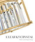 Crystal Semi Flush Mount Chandelier With Gold Finish Open Cylinder Frame Enclosing Clear Crystals Modern Ceiling Light Fixture for Bedroom Kitchen Laundry Entryway 11 Inch Bling Sparkle For Any Room close-up showing K9 crystals and gold frame.