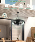 20 Inch Outdoor Ceiling Fan With Lights RGB And 3 CCT Dimmable Remote App Control 6 Speed IP65 Waterproof Plug In Black Caged Ceiling Fan in patio