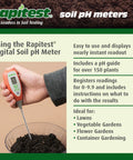 Hand using Digital Soil pH Meter For Easy Garden Testing With Instant Readouts From 3.5 To 9.0, Soil Only Design.