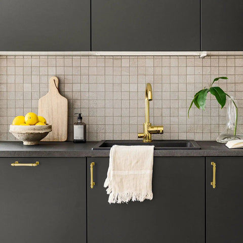 Top Shelf 5 Inch Brushed Gold Cabinet Pulls 10 Pack Sleek French Style Drawer Hardware For Kitchen And Bathroom on dark cabinetry.