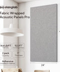 Top Shelf Large Acoustic Panels 2 Pack 48x24 Inches sound proof foam wall tiles in grey fabric, 1 inch thick, easy install.