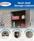 Wall Mounted Garage Storage Cabinet With Durable Resin Construction For Tough Garage Organization, open view with contents.