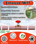 Water Pipe Heat Tape For Metal And Plastic Pipes showing enhanced 7W/ft features, thermostat, and climate-friendly attributes.