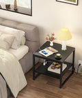 End Table With Charging Station For Living Room Dope Setup, 2 AC Outlets And 3 USB Ports, 59 Inch Power Cord, 20 Inch Wide, Black, next to bed.
