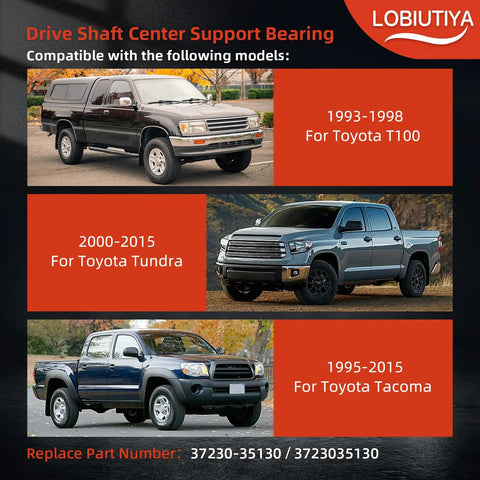 Toyota Carrier Bearing Support For Tacoma Tundra And T100 Driveshaft Center Bearing Black Beefy Heavy Duty Center Support Direct Fit For OE 37230-35130 And 211750-1X Reuses OEM Frame Bolts Easy Install. Compatible with Toyota T100, Tundra and Tacoma.