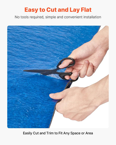 Heavy Duty Floor Underlayment Roll 3 Mm Thick Laminate Flooring Padding With Vapor Barrier being trimmed with scissors.