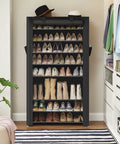 No Fuss Ten Tier Shoe Rack With Sturdy Cover Holds Forty To Fifty Pairs Of Sneakers, featuring multiple shoe styles and a tidy design.