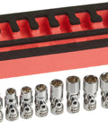 12-Piece One Quarter Inch Drive Flex Socket Set, 6-Point Metric, Angled Flex Sockets For Tight Spots, Loctite Pins Prevent Loosening