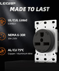 Flush Mount 30 Amp 250V NEMA 6-30R Power Receptacle for Welder or Generator 2 Pole 3 Wire Straight Blade Outlet, UL listed