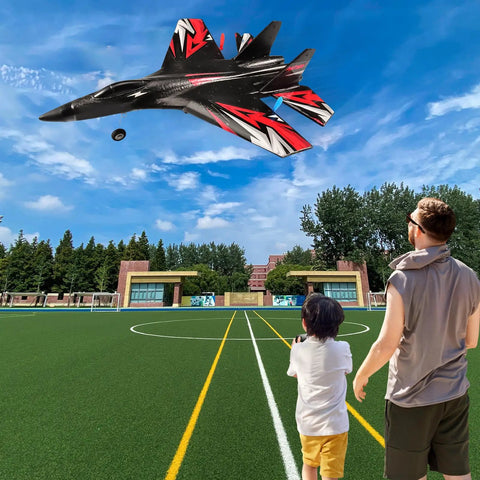 SU27 RC Plane Ready To Fly Two Batteries Included With 6 Axis Gyro Stabilizer soaring over sports field