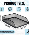 Twofer Pack Black Metal Letter Trays Set For Desk Organization, stackable wire mesh front load file holder, 12.8 x 9.84 inches