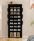 Tall Black 10 Tier Shoe Rack With Six Large Side Pockets 23.6 Inch Wide 11.4 Inch Deep 68.9 Inch Tall Holds 36 To 41 Pairs Of Shoes