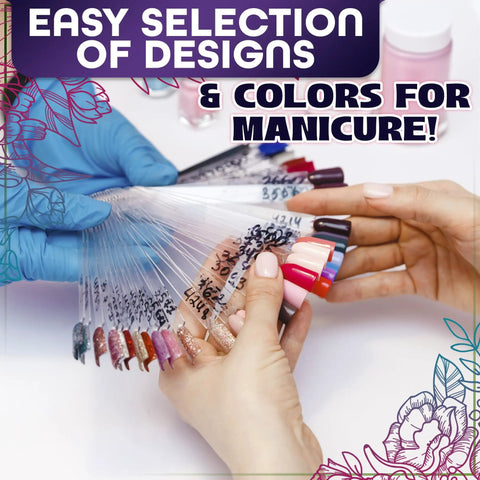 200 Pcs Nail Swatch Sticks Clear Gel Polish Swatches On Metal Ring Display being used for manicure selection