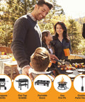 Family grilling outdoors using Five Foot Propane Regulator Hose With Gauge For Griddles And Grills Replacement Part