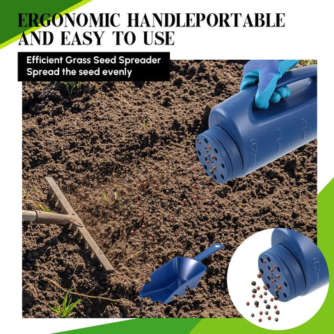 Versatile Handheld Spreader Set With Scoop And Gloves For Grass Seed Fertilizer Salt And Ice Melt No Clog Design