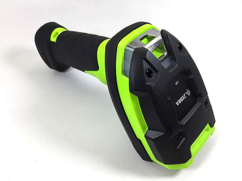 Heavy Duty Corded 1D Barcode Scanner With USB Cable Built Like A Tank For Warehouse Logistics Standard Range Linear Imager In Industrial Green side view with textured grip