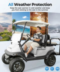 Ride Ready Golf Cart Seat Cover Towel Blanket With Armrest Strap And Pockets Universal Front Seats Fit For Club Car EZGO Yamaha And More All Season Protection Gray on a parked golf cart in scenic background.